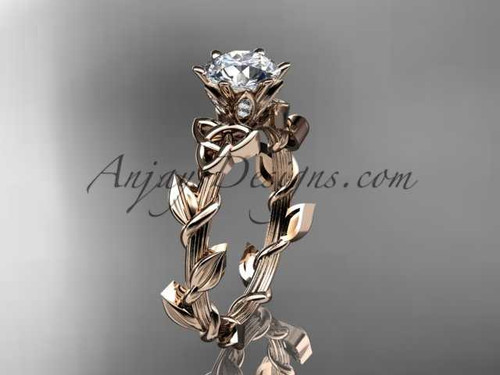 14kt rose gold diamond celtic trinity knot wedding ring, engagement ring with a "Forever One" Moissanite center stone CT7248