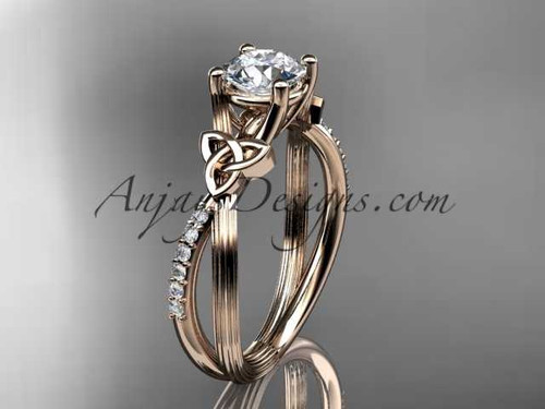 Amazing Triquetra Bridal Ring, 14kt Rose Gold Irish Forever One Moissanite Engagement RingCT7214