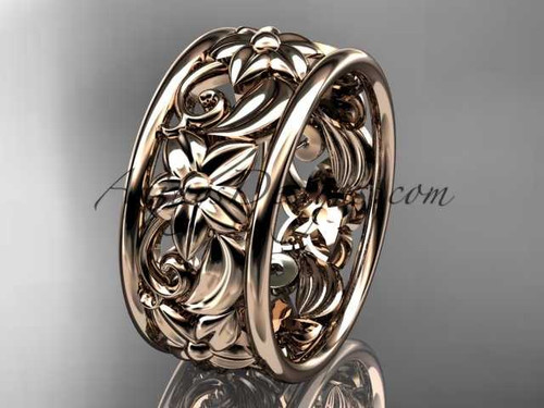 14kt rose gold leaf and vine wedding band, engagement ring ADLR150G