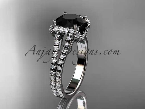 14kt white gold diamond unique engagement ring, wedding ring with a Black Diamond center stone ADER107