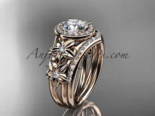 14kt rose gold diamond floral wedding ring, engagement set ADLR131S