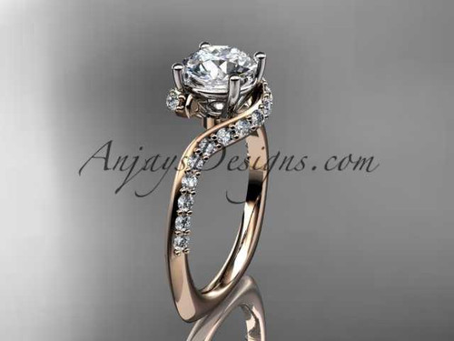Unique 14k rose gold engagement ring, wedding ring with a "Forever One" Moissanite center stone ADLR277