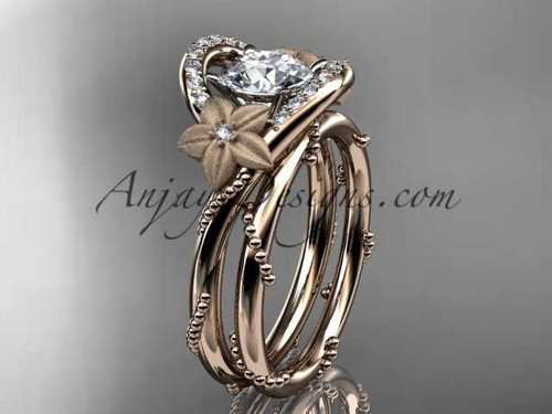 14kt rose gold diamond unique engagement set with a "Forever One" Moissanite center stone ADLR166S