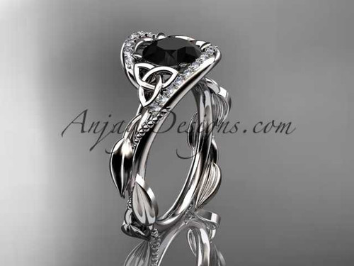 platinum celtic trinity knot engagement ring , wedding ring with Black Diamond center stone CT764