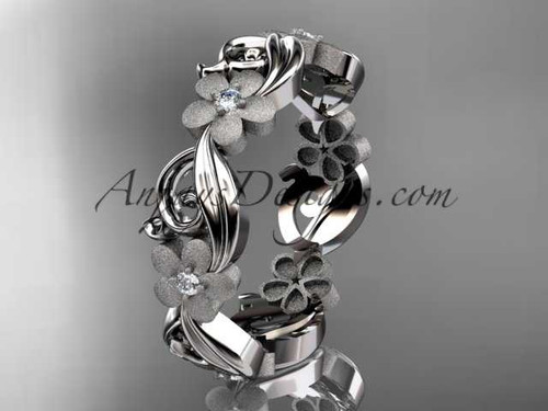 platinum diamond flower wedding ring, engagement ring, wedding band ADLR191B