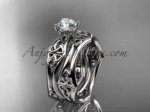 14kt white gold celtic trinity ring, triquetra ring, engagement set with a "Forever One" Moissanite center stone CT7356S 14kt white gold celtic trinity ring, triquetra ring, engagement set with a "Forever One" Moissanite center stone CT7356S