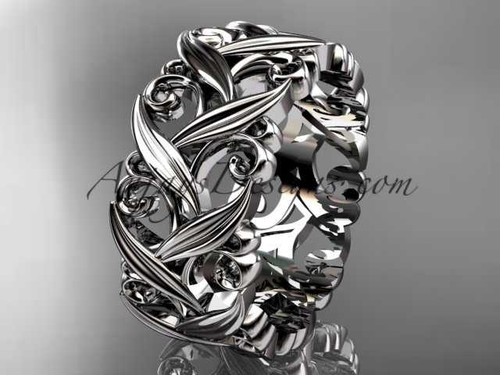 14kt white gold diamond leaf and vine wedding ring, engagement ring, wedding band ADLR49B