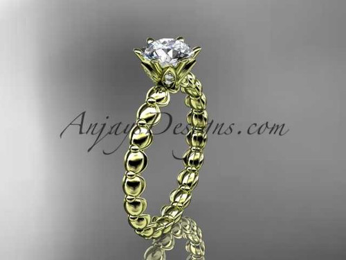 14k yellow gold diamond vine and leaf wedding ring, engagement ring with "Forever One" Moissanite center stone ADLR34