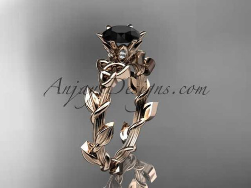 14kt rose gold diamond celtic trinity knot wedding ring, engagement ring with a Black Diamond center stone CT7248