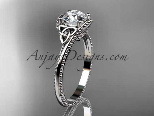 1ct lab grown diamond Celtic engagement ring, 14k white gold Irish knot IGI