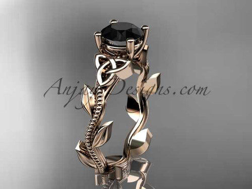 14kt rose gold celtic trinity knot wedding ring, engagement ring with a Black Diamond center stone CT7238