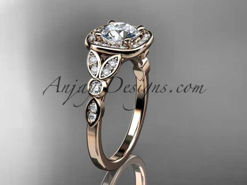 1ct lab grown diamond halo engagement ring, 14k rose gold IGI certified