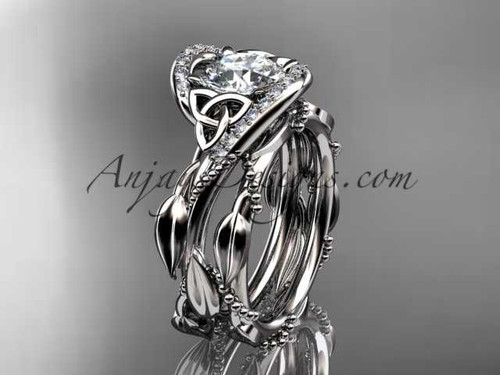 platinum celtic trinity knot engagement set, wedding ring with "Forever One" Moissanite center stone CT764S