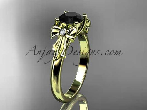 14kt yellow gold diamond unique engagement ring, wedding ring with a Black Diamond center stone ADER154