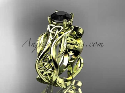14kt yellow gold celtic trinity knot wedding ring, engagement ring with a Black Diamond center stone CT7264 14kt yellow gold celtic trinity knot wedding ring, engagement ring with a Black Diamond center stone CT7264