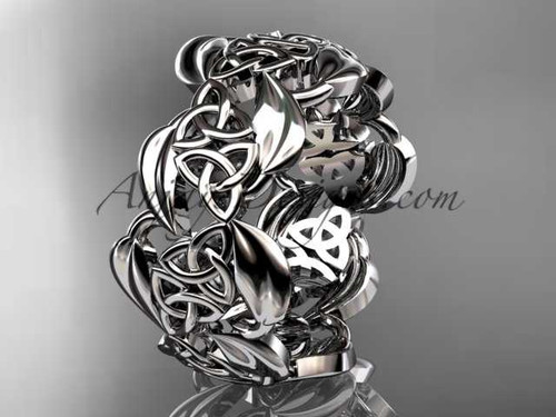 Unusual Triquetra Engagement Ring, 14kt White Gold Leaf Celtic Wedding Band CT7262G