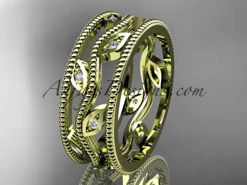 14k yellow gold diamond leaf and vine wedding band,engagement ring ADLR7B