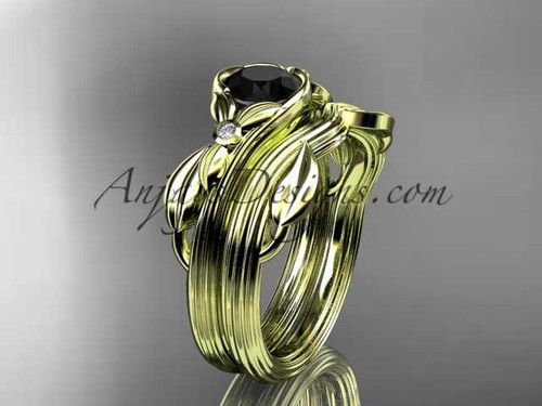 Unique 14kt yellow gold floral engagement set with a Black Diamond center stone ADLR324S