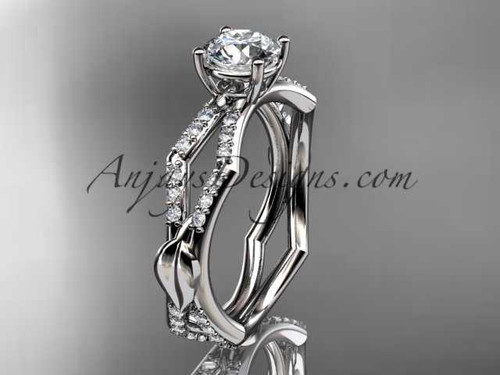 platinum diamond leaf and vine wedding ring,engagement ring with a "Forever One" Moissanite center stone ADLR353