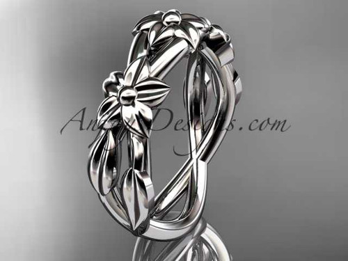 14kt white gold leaf and flower engagement ring, wedding band ADLR204G