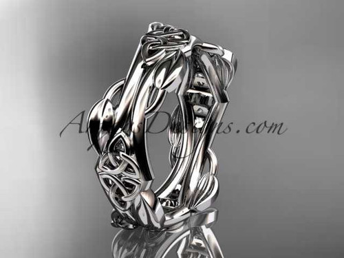Elegant Celtic Engagement Ring, Platinum Leaf Wedding Band CT7354G