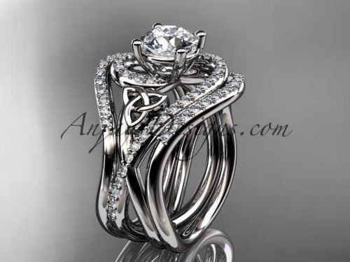 platinum diamond celtic trinity knot wedding ring, engagement ring with double matching band CT7320S