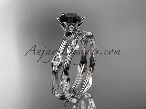 14kt white gold diamond wedding ring, engagement ring, engagement set with a Black Diamond center stone ADLR132S