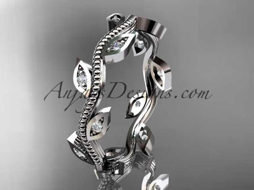 Delicate Leaf and Vine Diamond Wedding Band, 14kt White Gold Engagement Ring ADLR1BA