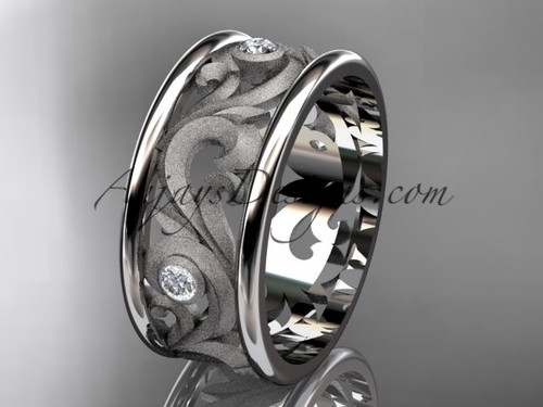 Luxury Diamond Wedding Band, Platinum Ornament Engagement Ring ADLR121BB