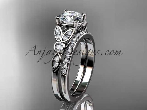 14k white gold unique engagement set, wedding ring ADLR387S