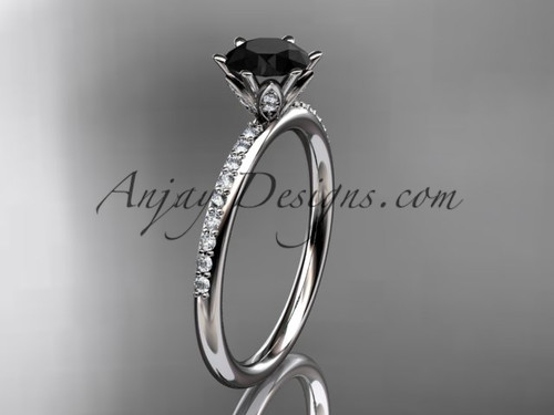 14kt white gold diamond unique engagement ring, wedding ring with a Black Diamond center stone ADER145