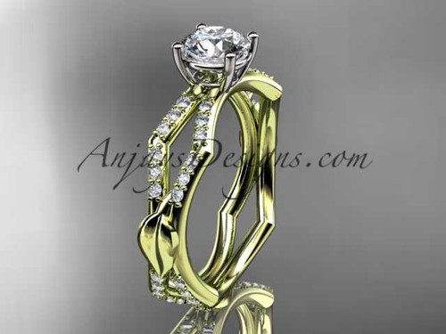 Adorable Leaf Diamond Engagement Ring, 14kt Yellow Gold Wedding Ring ADLR353