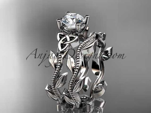 Nature Themed Celtic Engagement Ring Set, 14kt White Gold Moissanite Wedding Ring CT7238S