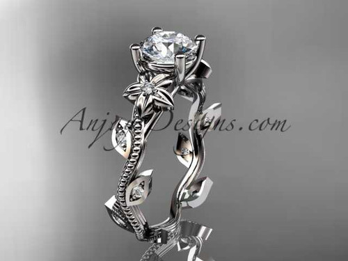 14kt white gold diamond leaf and vine wedding ring,engagement ring ADLR151 nature inspired jewelry