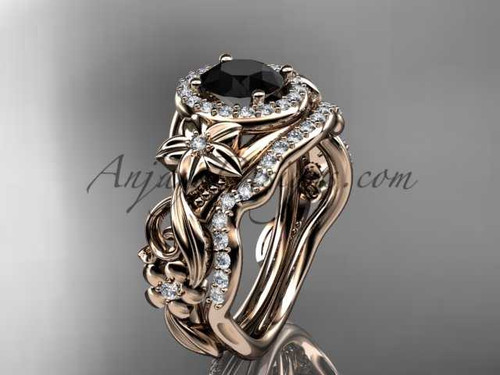 14kt rose gold diamond unique engagement set, wedding set with a Black Diamond center stone ADLR300 14kt rose gold diamond unique engagement set, wedding set with a Black Diamond center stone ADLR300