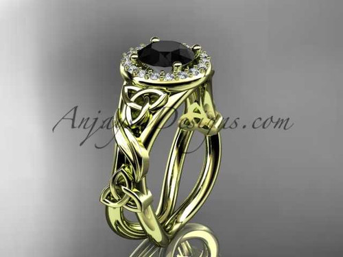14kt yellow gold diamond celtic trinity knot wedding ring, engagement ring with a Black Diamond center stone CT7302 14kt yellow gold diamond celtic trinity knot wedding ring, engagement ring with a Black Diamond center stone CT7302