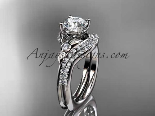 Platinum diamond leaf and vine engagement ring set ADLR112S