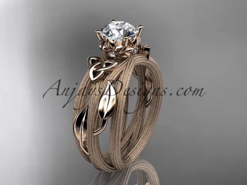 Ideal Celtic Bridal Ring, 14kt Rose Gold Leaf Wide Wedding Ring