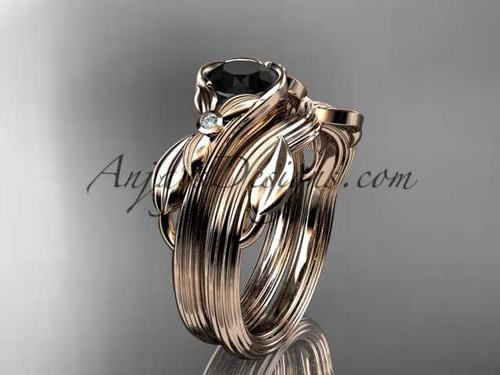 Unique 14kt rose gold floral engagement set with a Black Diamond center stone ADLR324S