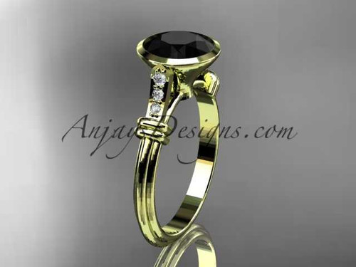 14k yellow gold diamond wedding ring,engagement ring with Black Diamond center stone ADLR23