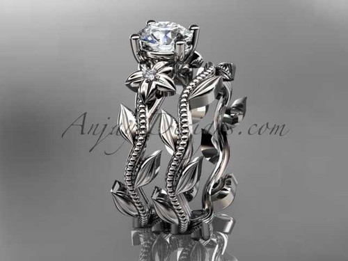 Unique platinum diamond floral wedding ring, engagement set ADLR238S