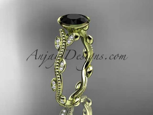 Dazzling Engagement Ring, 14kt Yellow Gold Black Diamond Bridal Ring ADLR33