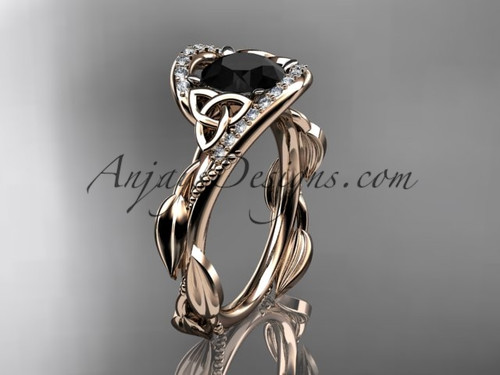 Scottish Celtic Wedding Rings Rose Gold Black Diamond CT764