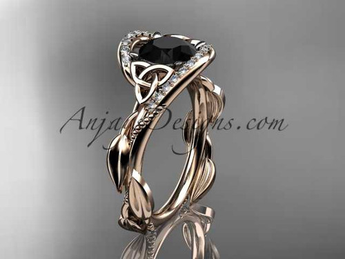 14kt rose gold celtic trinity knot engagement ring , wedding ring with Black Diamond center stone CT764