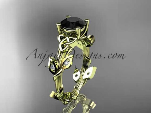 Crafted Celtic Trinity Knot Bridal Ring, 14kt Yellow Gold Leaf Black Diamond Engagement Ring CT7215 Crafted Celtic Trinity Knot Bridal Ring, 14kt Yellow Gold Leaf Black Diamond Engagement Ring CT7215