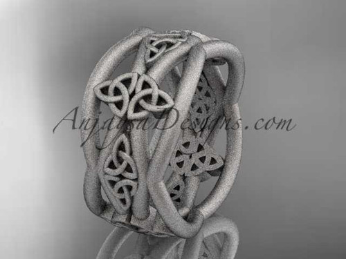 14kt white gold celtic trinity knot wedding band, matte finish wedding band, engagement ring CT7519G
