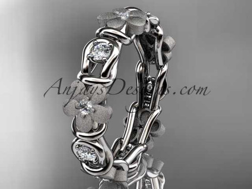 14kt white gold diamond flower wedding ring, engagement ring, wedding band ADLR197B