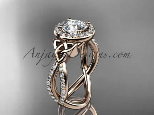14kt rose gold diamond celtic trinity ring, triquetra ring, Irish engagement ring CT7374