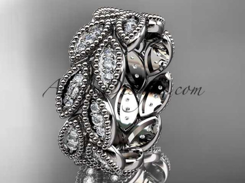 14kt white gold diamond leaf wedding ring, engagement ring, wedding band, nature inspired jewelry ADLR54B