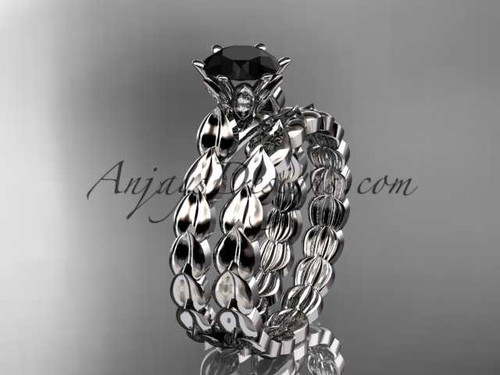 Gorgeous Black Diamond Bridal Set, Platinum Leaf Engagement Ring ADLR35S Gorgeous Black Diamond Bridal Set, Platinum Leaf Engagement Ring ADLR35S